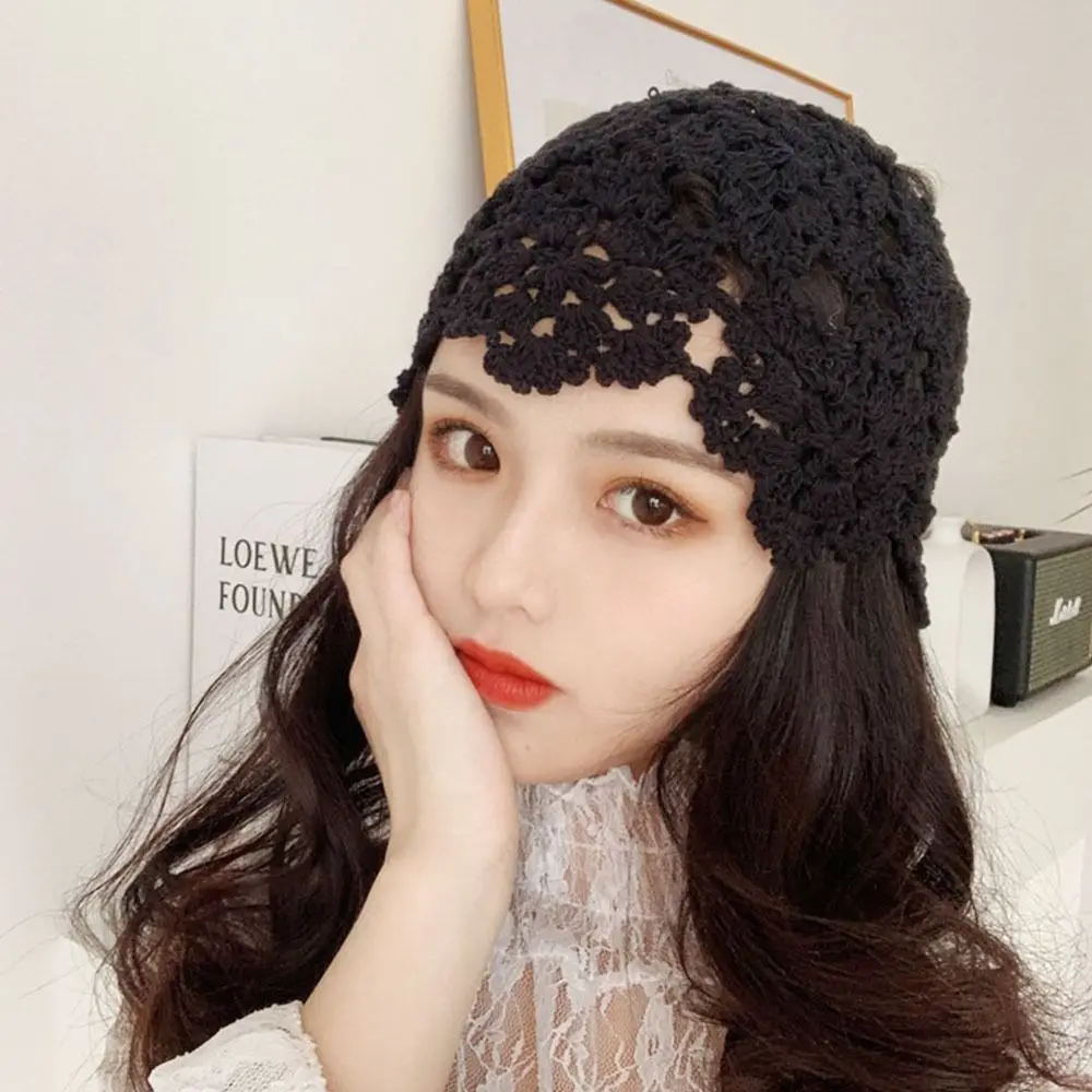 Flowers Knitted Hat Breathable Summer Hollowed Out Beret Cap Casual Fashion Skullies Hat Women