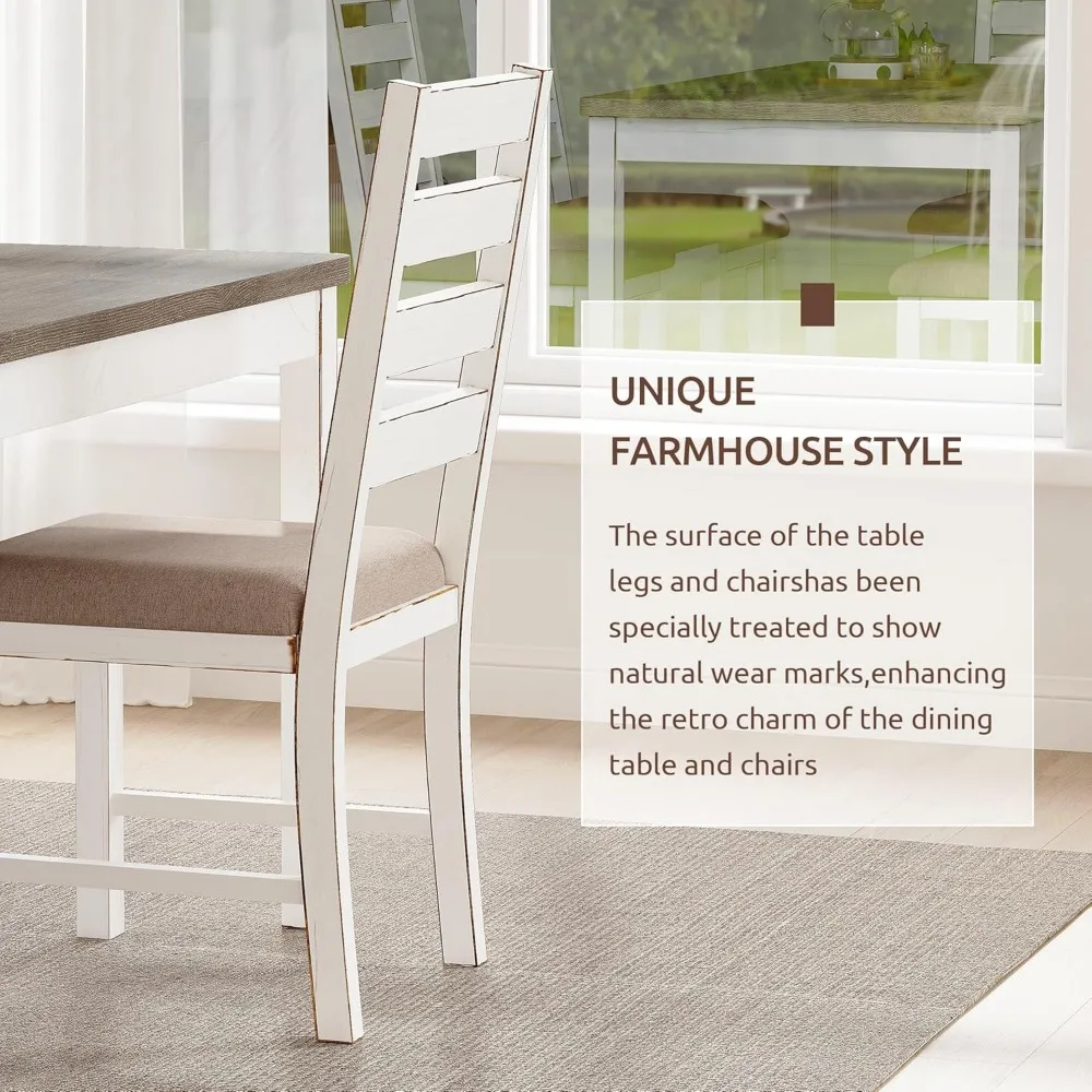 "farmhouse style rectangular solid wood dining table set for 6 with space-saving and stable design"