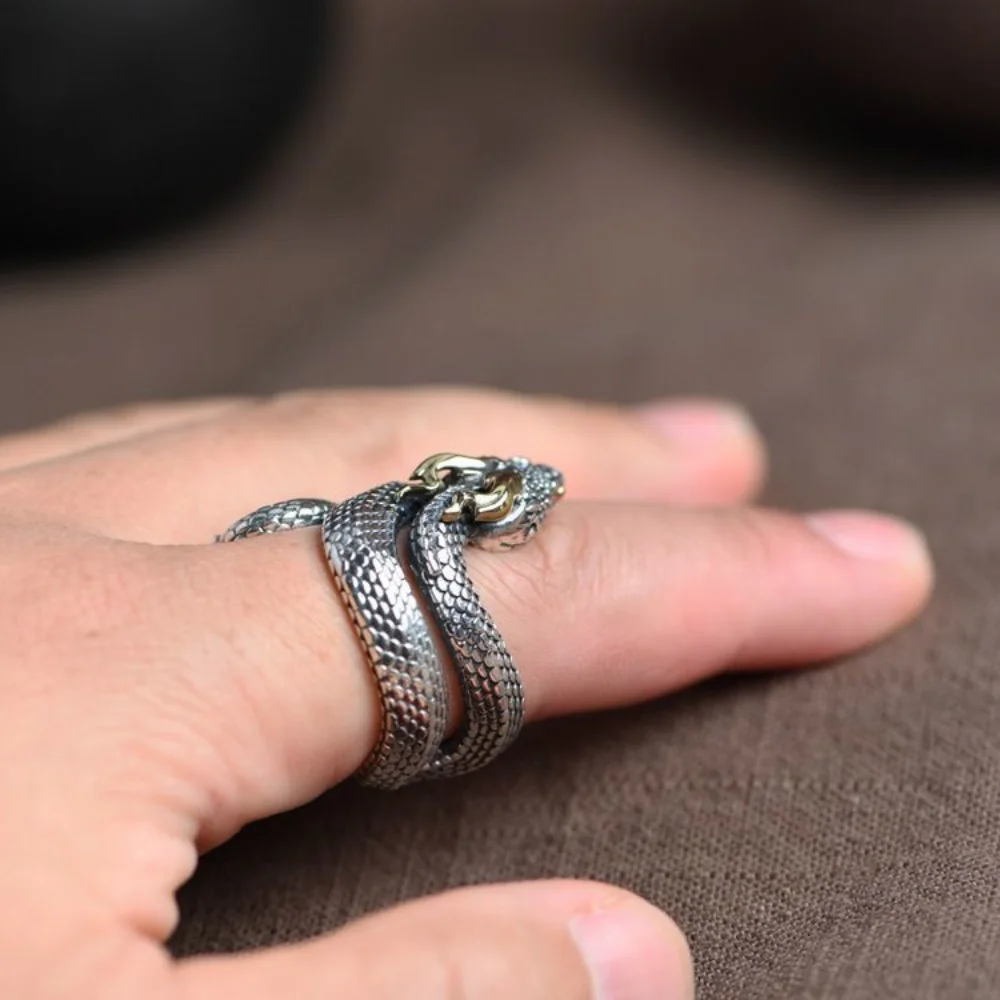Adjustable Opening Snake Ring Fashion Black Metal Jewelry Gifts Hip Hop Rock Animal Ring Men Women