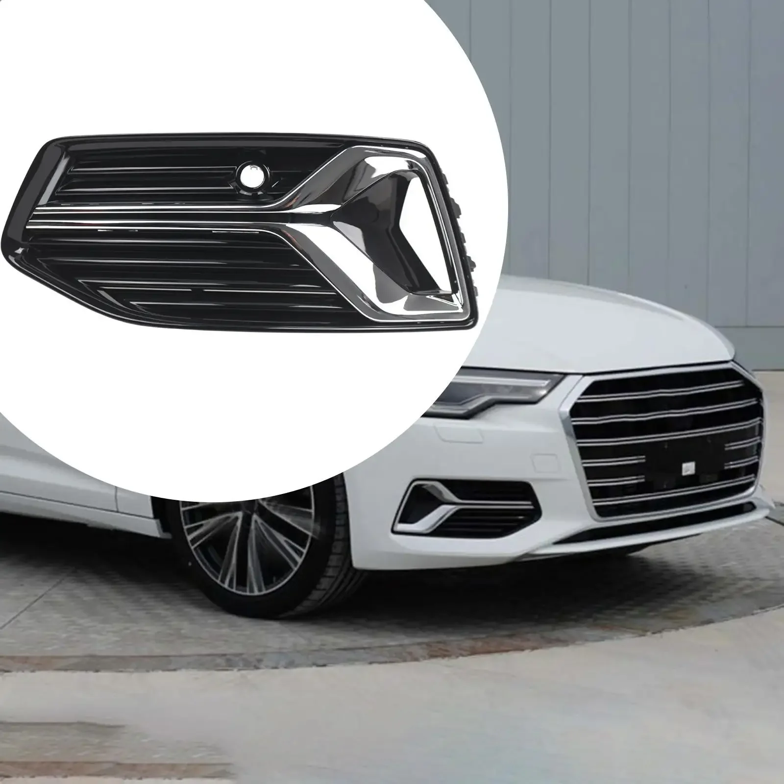 Pair Left&Right Car Front Bumper Grille For Audi A6 C8 Sedan 2019 - 2023 Fog Light Grille Cover 4K0807647 4K0807648