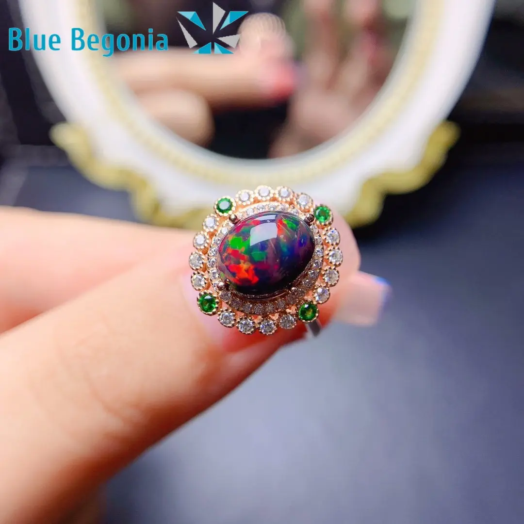 Natural Australia Opal Ring 8*10MM Gemstone 925 Sterling Silver Jewelry for Women Wedding Engagement Gift