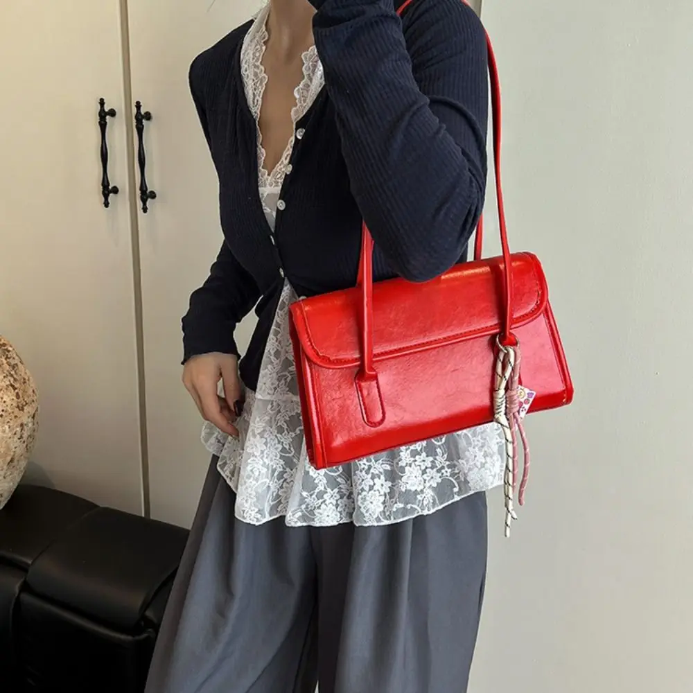 Soft PU Leather Women Shoulder Bag Large Capacity Lightweight Retro Handbag Square Shape Tote Bag School/Travel/Work