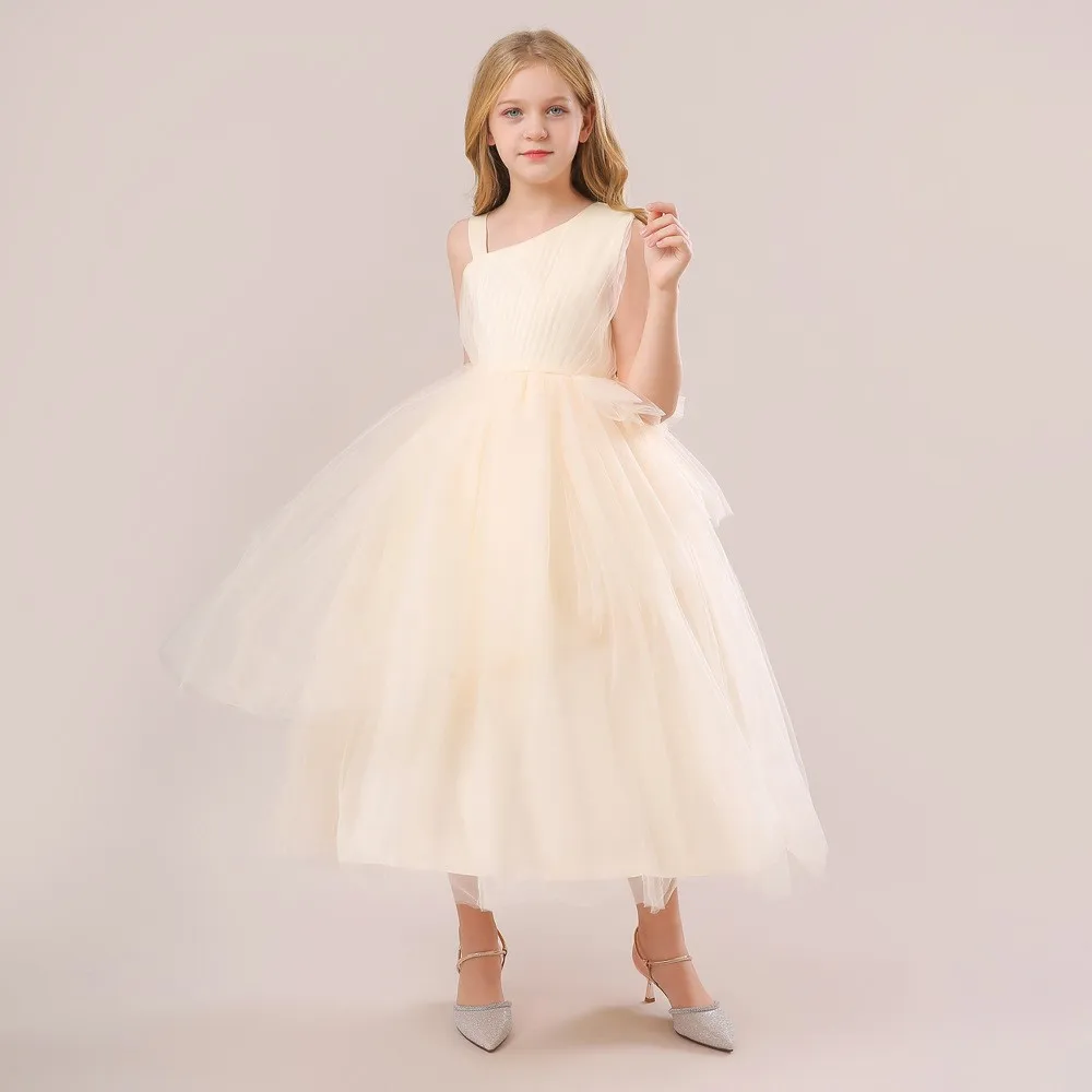 Elegant Girls Princess Dress Kids Birthday Wedding Party Layered Tulle Clothes Young Girls Evening Costume Vestidos