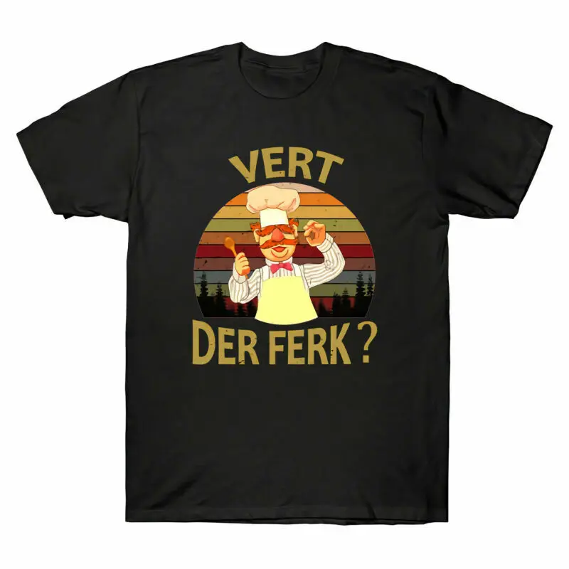 Swedish Chef Vert Der Ferk Sunset Vintage Retro Men's T Shirt Black  Cotton