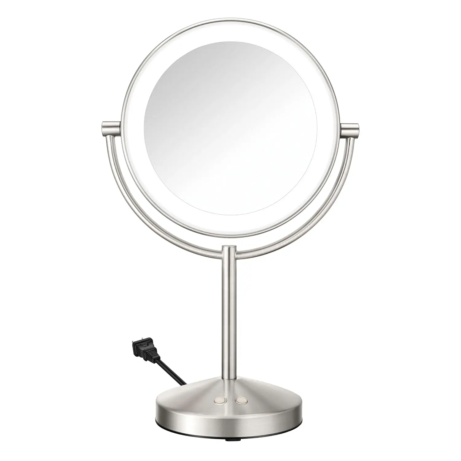 Double-Sided LED Vanity Mirror with 1X/10X Magnification, 3 Light Settings, 360° Rotation