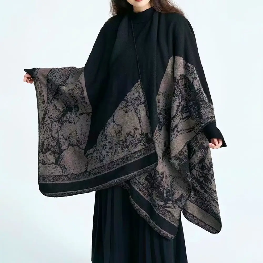 Autumn Winter Poncho Shawl Soft Cashmere Scarf Unisex Fashion Plaid Cape Wrap Elegant Decorative Cloak Stole