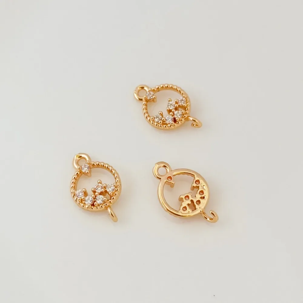 

14K Gold-plated and Zircon Inlaid Round Mini Double-hanging Connection Bracelet Pendant, DIY Handmade Jewelry Accessory