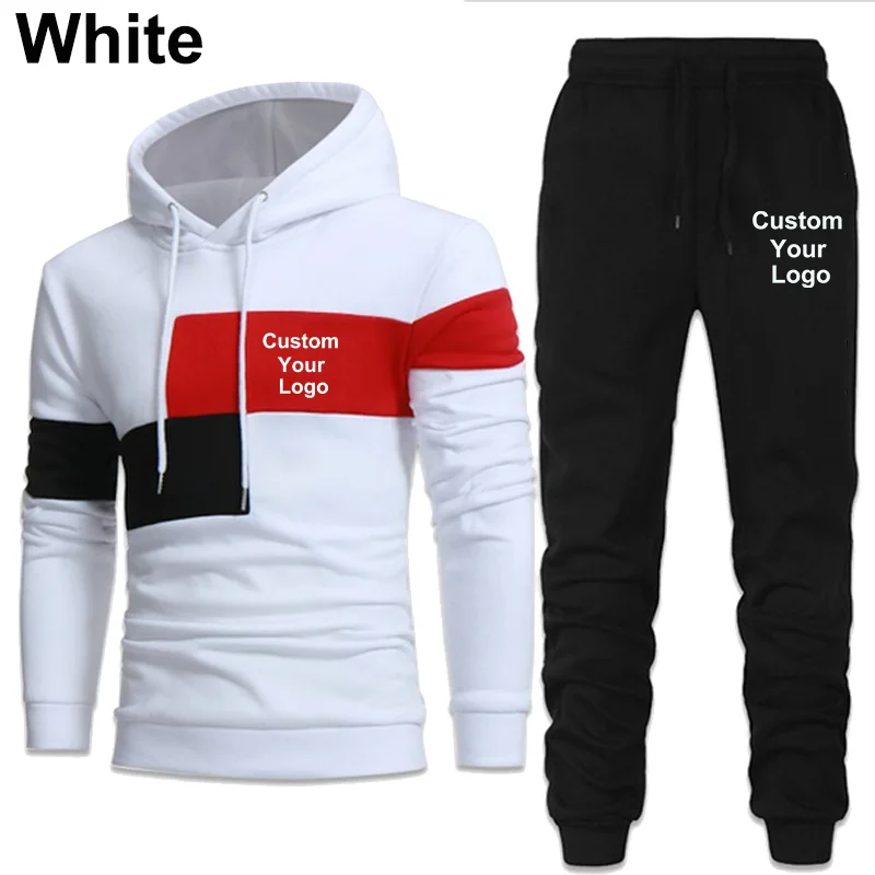 New Fashion Men\'s Custom Your Logo Tracksuits For Men Casual Hoodie + Pant 2 Piece Set Winter Jogging Suits