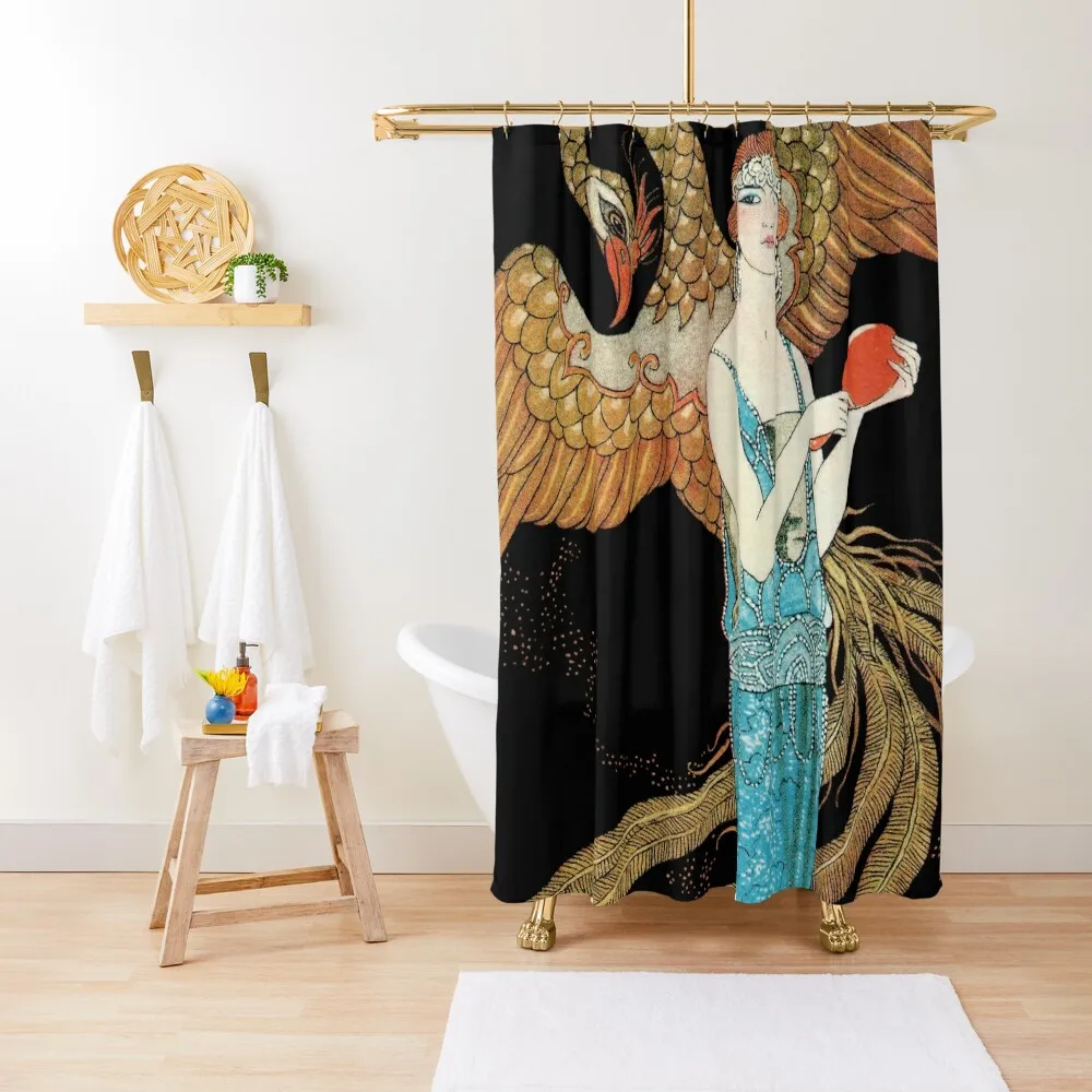 Phoenix, Flapper in a Blue Dress, Vintage Art Deco fashion Shower Curtain Anti-Mold Waterproof Shower For Shower Curtain