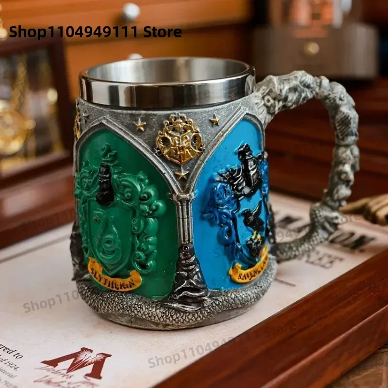 

400ML Badge Castle Resin Mug Stainless Steel Beer Cup Magic Academy Cup Retro Water Cup