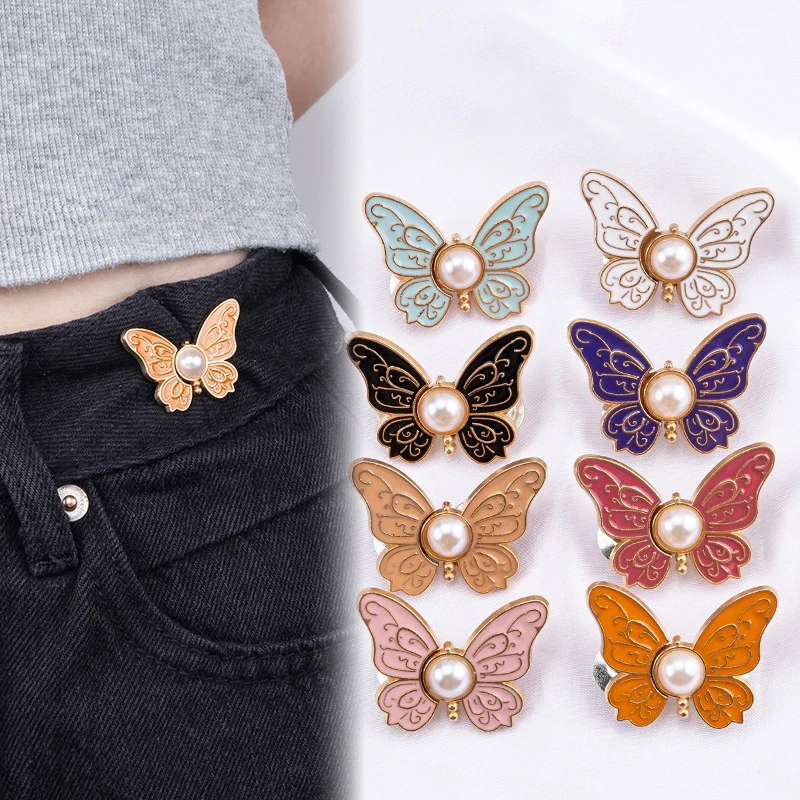 Exquisite Luxury Butterfly Adjustable Tightener Waist Buckle Jeans No Sewing Required Waist Button Detachable Waist Buckle