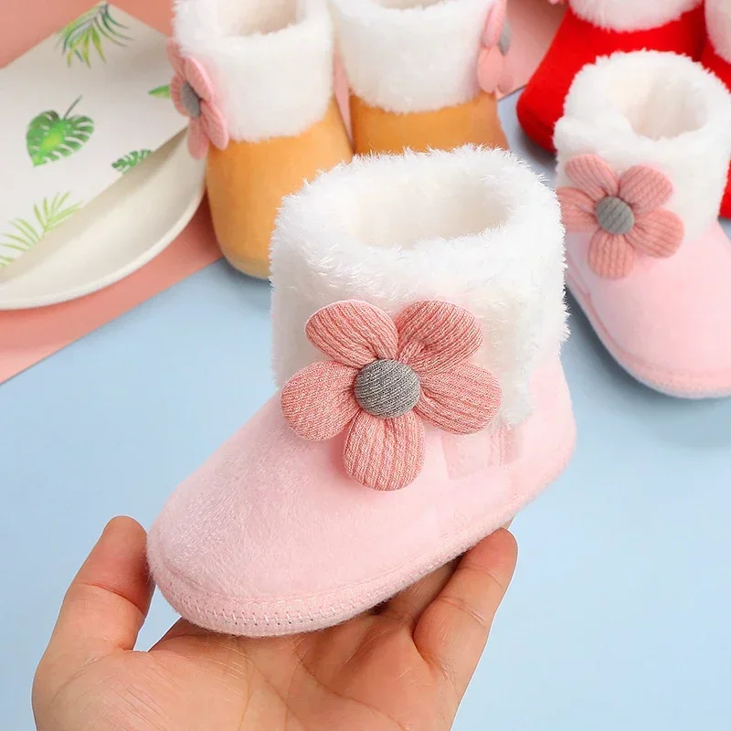 Newborn Baby Boys Girls Snow Booties Solid Color Pompom Decor Soft Warm Infant Toddler Winter Shoes Winter Socks