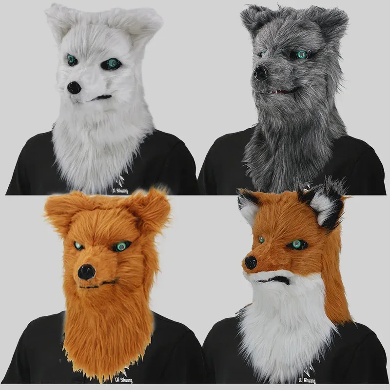 Plush Fox With Movable Mouth Full Head Dog Wolf Masks Realistic Animal Mask Halloween Party Cosplay Costume Props om[8