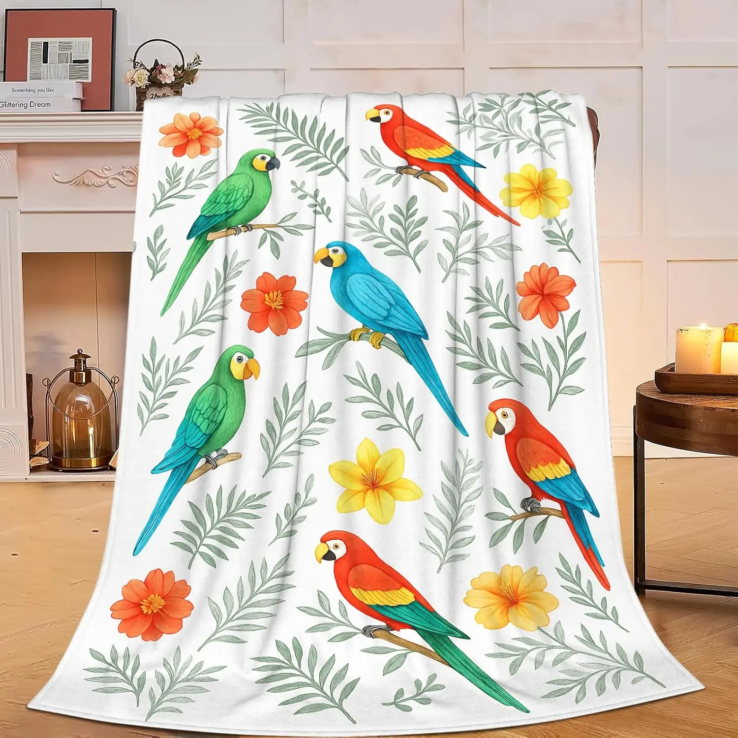 Parrot Blanket Parrot Gifts for Women Girls Cute Parrots Throw Blanket Soft Flannel Cozy Fleece Fuzzy Plush Warm Bedding Stuff
