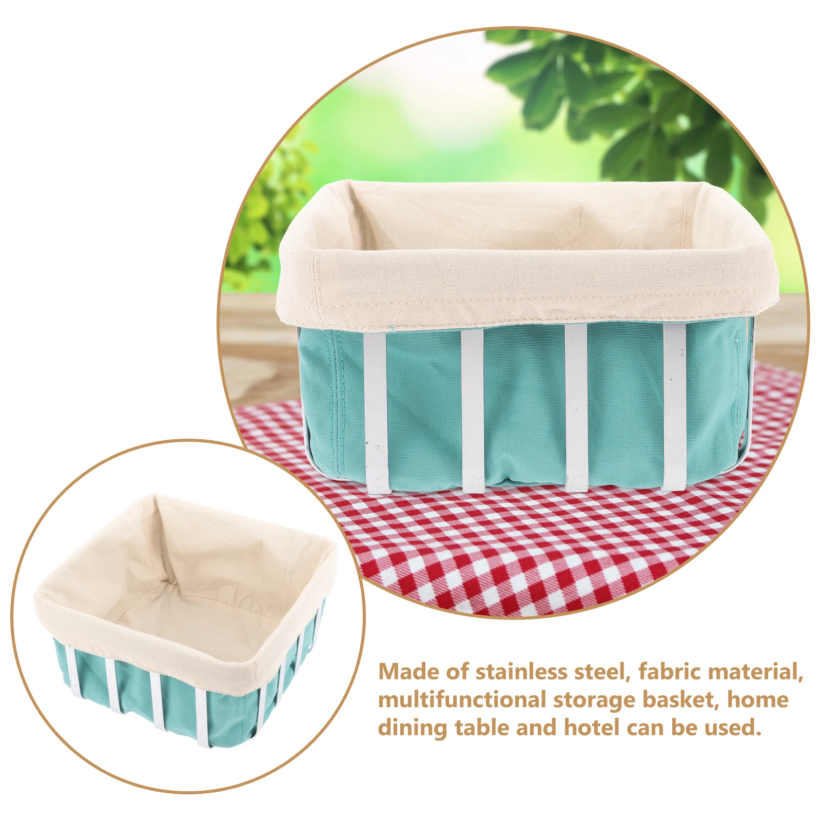 

Stainless Steel Basket ganizer Fruits Egg Storage Wire Baskets Small Metal Square Green Bread Basket Home Kitchen