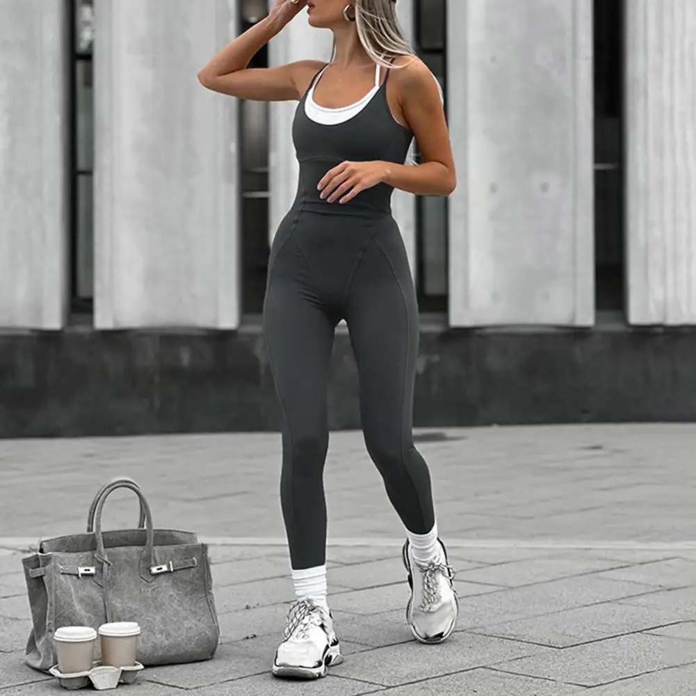 

Women Jumpsuit Stylish Women's Yoga Jumpsuit with Patchwork Design Sleeveless Backless High Elastic Fit Sporty for Active