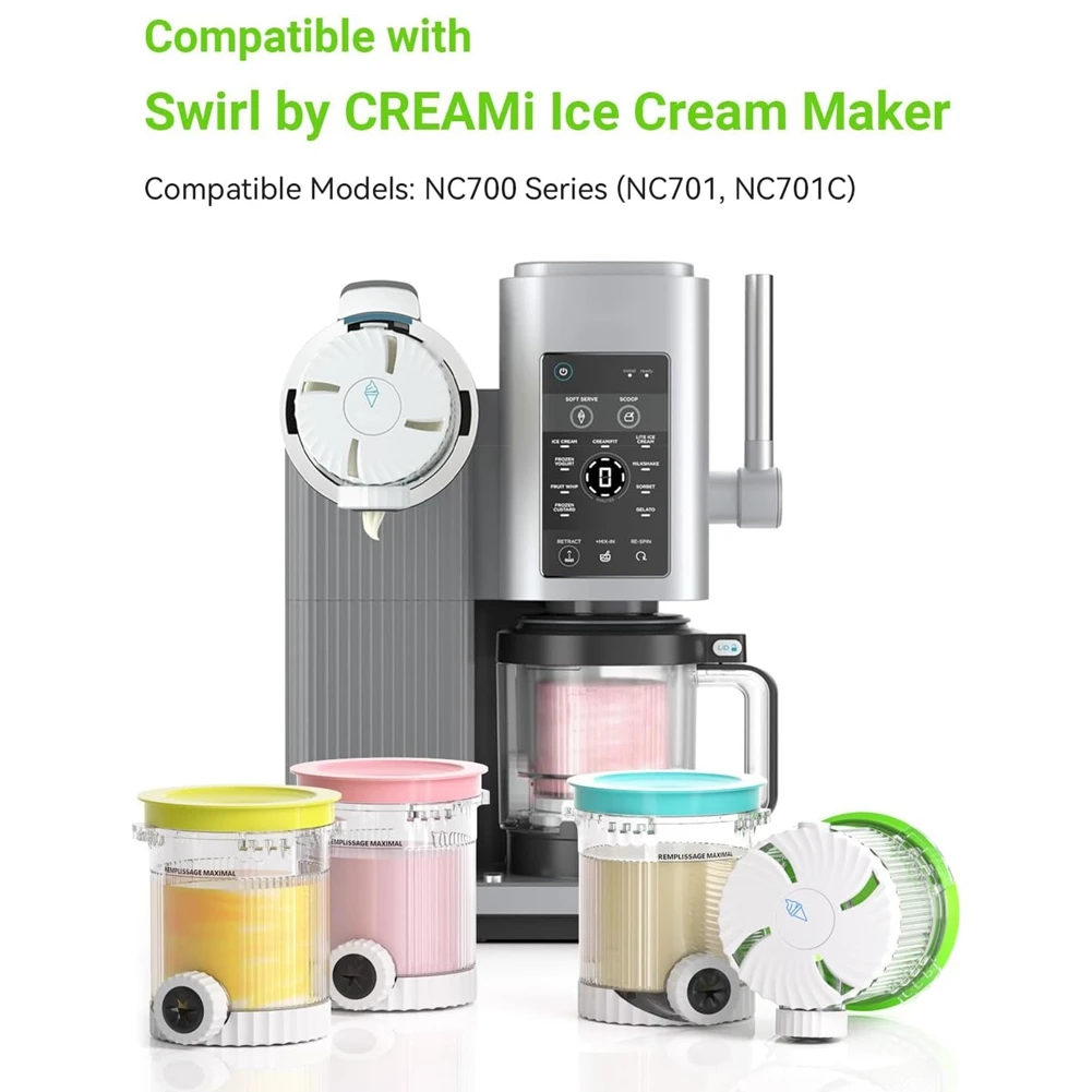 

AB15-4-Pack Replacement Lids And Swirl Pints For Ninja Creami NC700 Series, For Ninja NC701, NC701C, Creami Containers