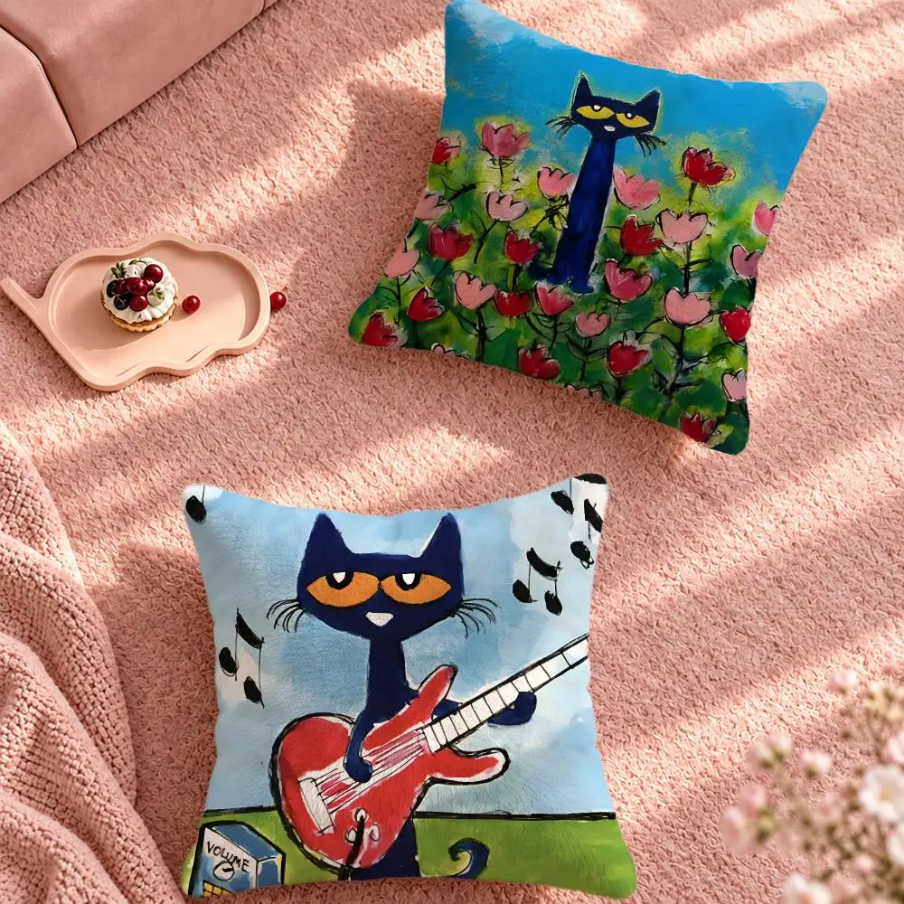 Book Kids Music Pete the Cat Cushion Cover Cute Cartoon Throw Pillow Cover Soft Plush Cushion Cover Sofa Bedroom Home Decor