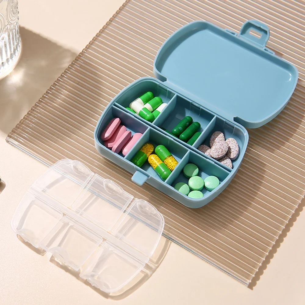 1PCS 6 Compartment Pill Box, Travel Pill Organizer for Pocket Purse, Daily Portable Vitamin Box, Fish Oil Box, Supplement Box