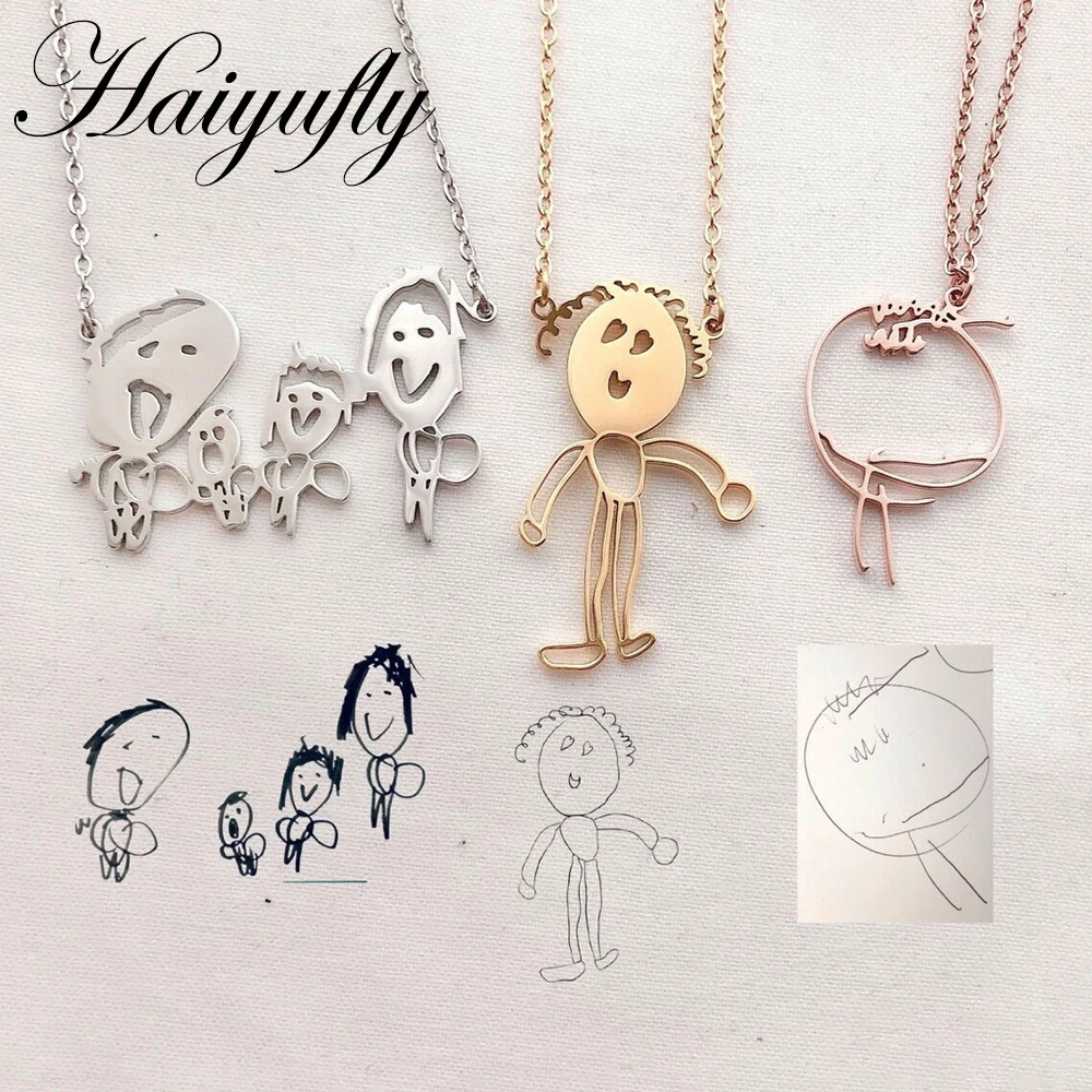 

Haiyufly Custom Kids Painting Doodle Necklace for Women Stainless Steel Jewelry Personalized Drawing Artwor Chain Birthday Gift