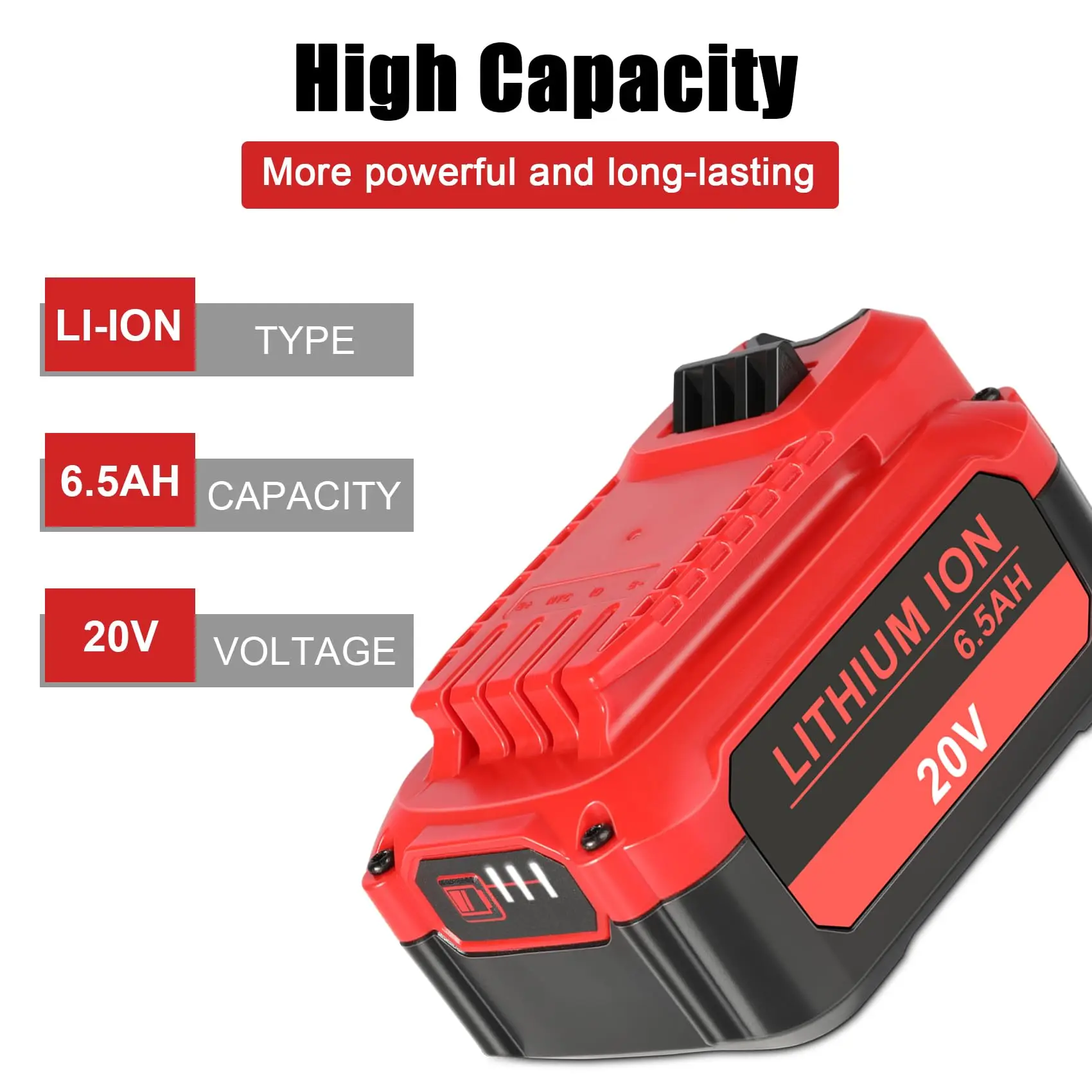 2Pack 6.5Ah Craftsman 20V Battery CMCB204 CMCB205 CMCB206 CMCB202 CMCB201 20-Volt Max Cordless Tool Battery (ONLY for V20 Series