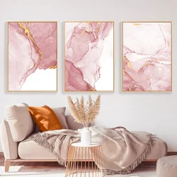 Abstract Marble Canvas Painting Wall Art Picture Luxury Pink Golden Poster and Print for Modern Home Decor Living Room Design