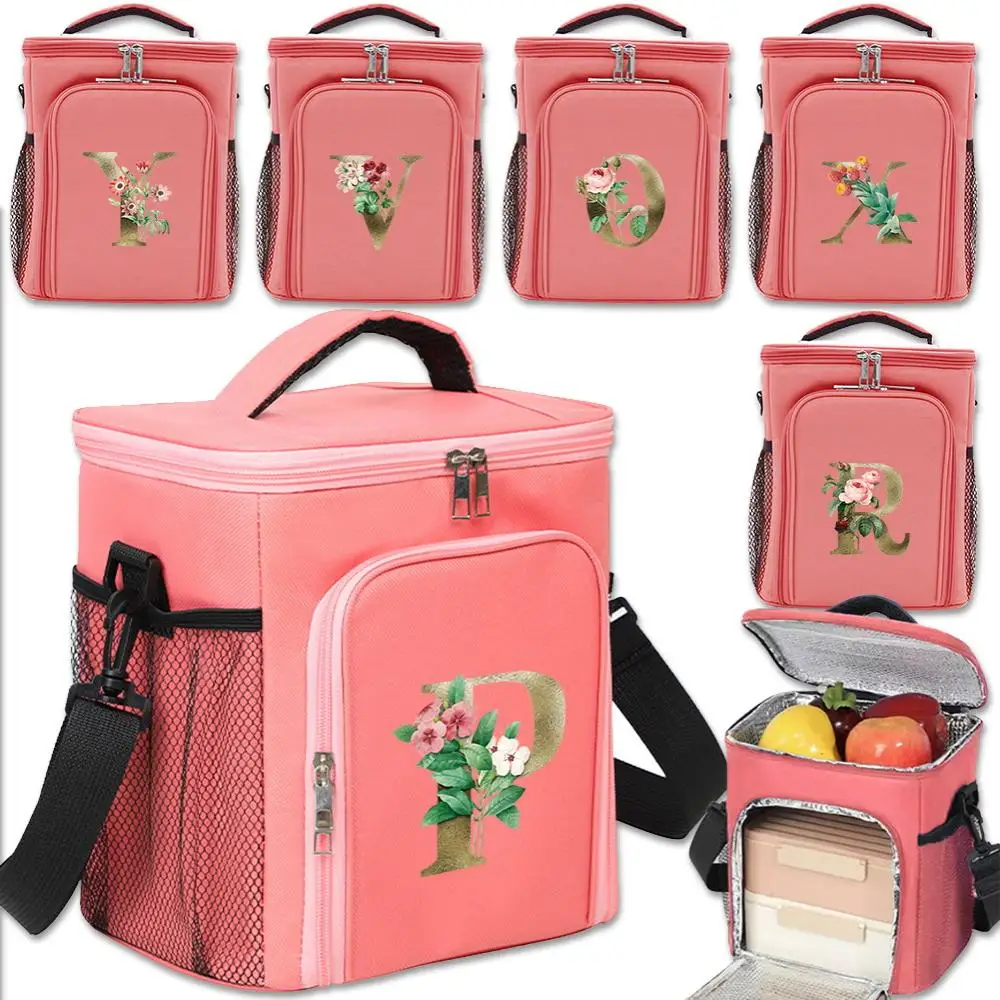 

Thermal Bag Lunch Bags Portable Insulation Office Work School Golden Flower Pattern Series Korean Oxford Cloth Picnic Cooler Bag