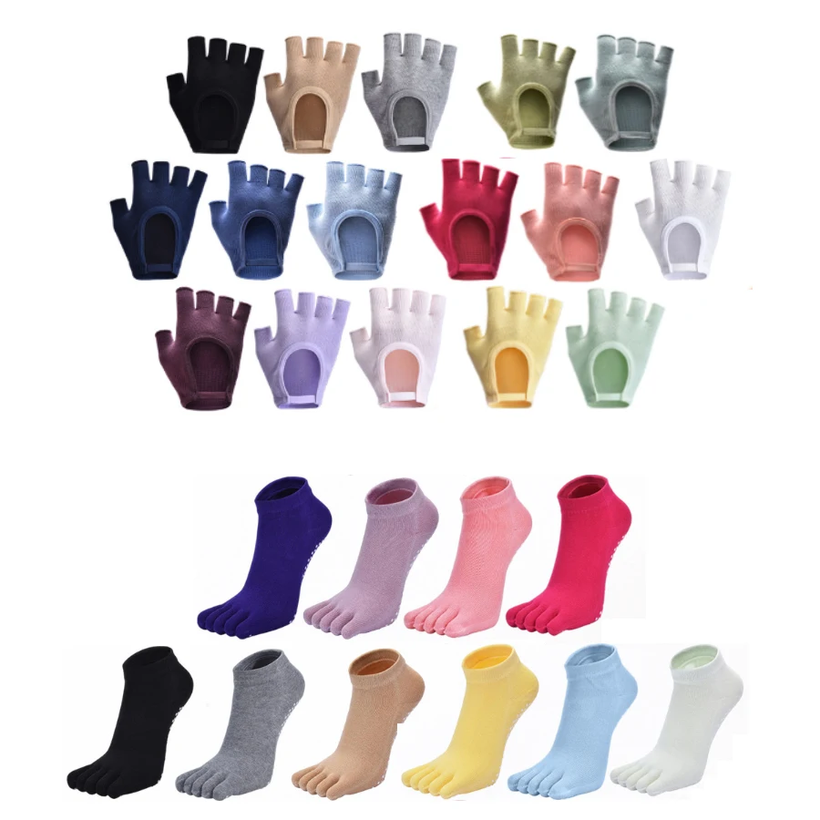 

Женские противоскользящие спортивные носки и перчатки, комбинированный набор перчаток с открытой спиной и пятью пальцами, носки для йоги