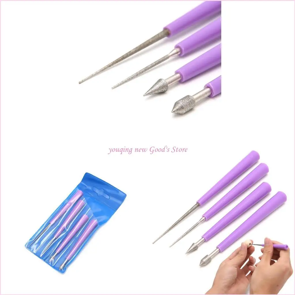 

57QA Lightweight Burr Beading Hole Enlarger Tool 4 Pcs Diamond Tipped Reamer for DIY