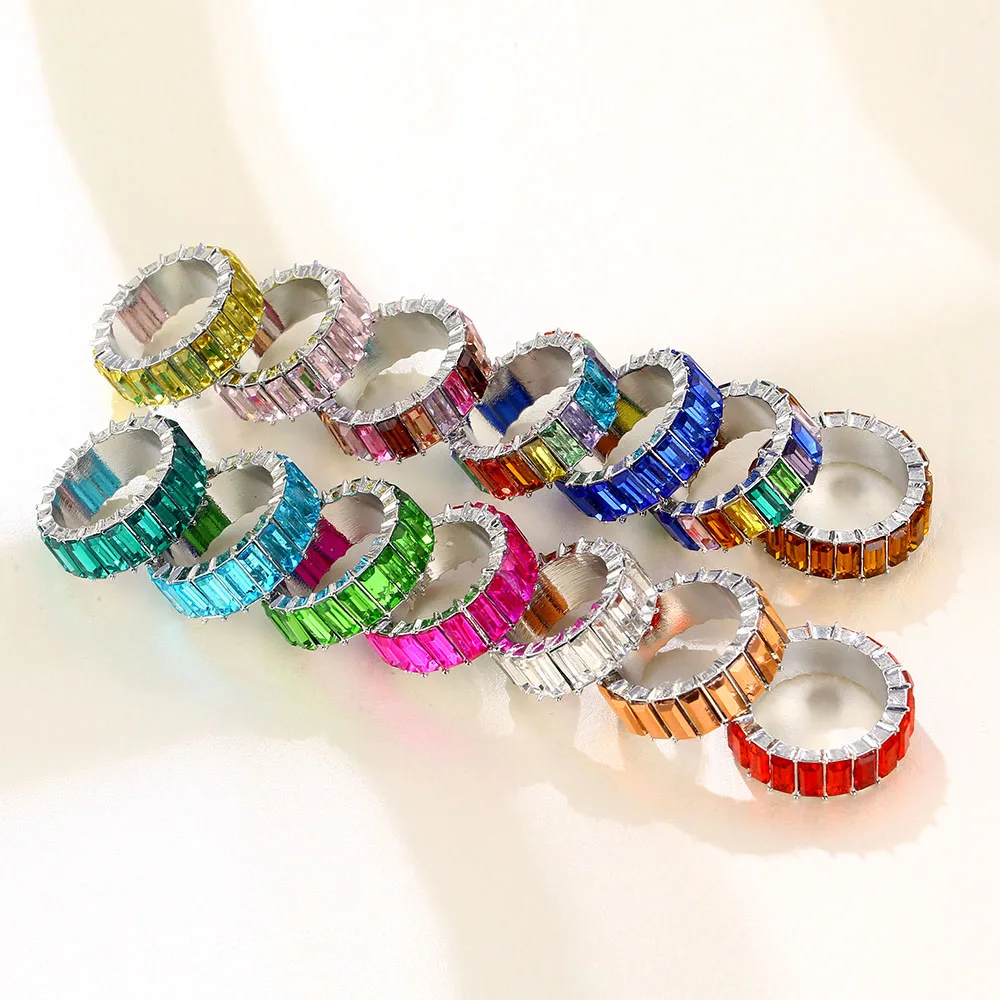 Fashion Luxury Crystal Rhinestone Ring for Women Girls Men Multicolor Anillo Party Gift Statement Jewelry