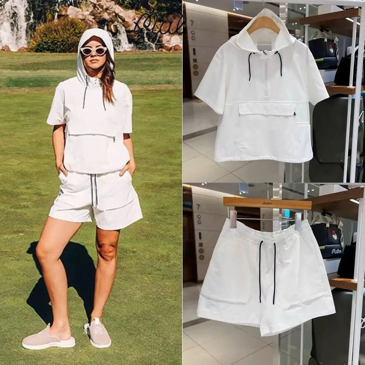 2026 Summer Women  Golf Outfit Short Sleeve Hoodie Shorts Set Lightweight Travel Outdoor Sports Matching Tracksuit