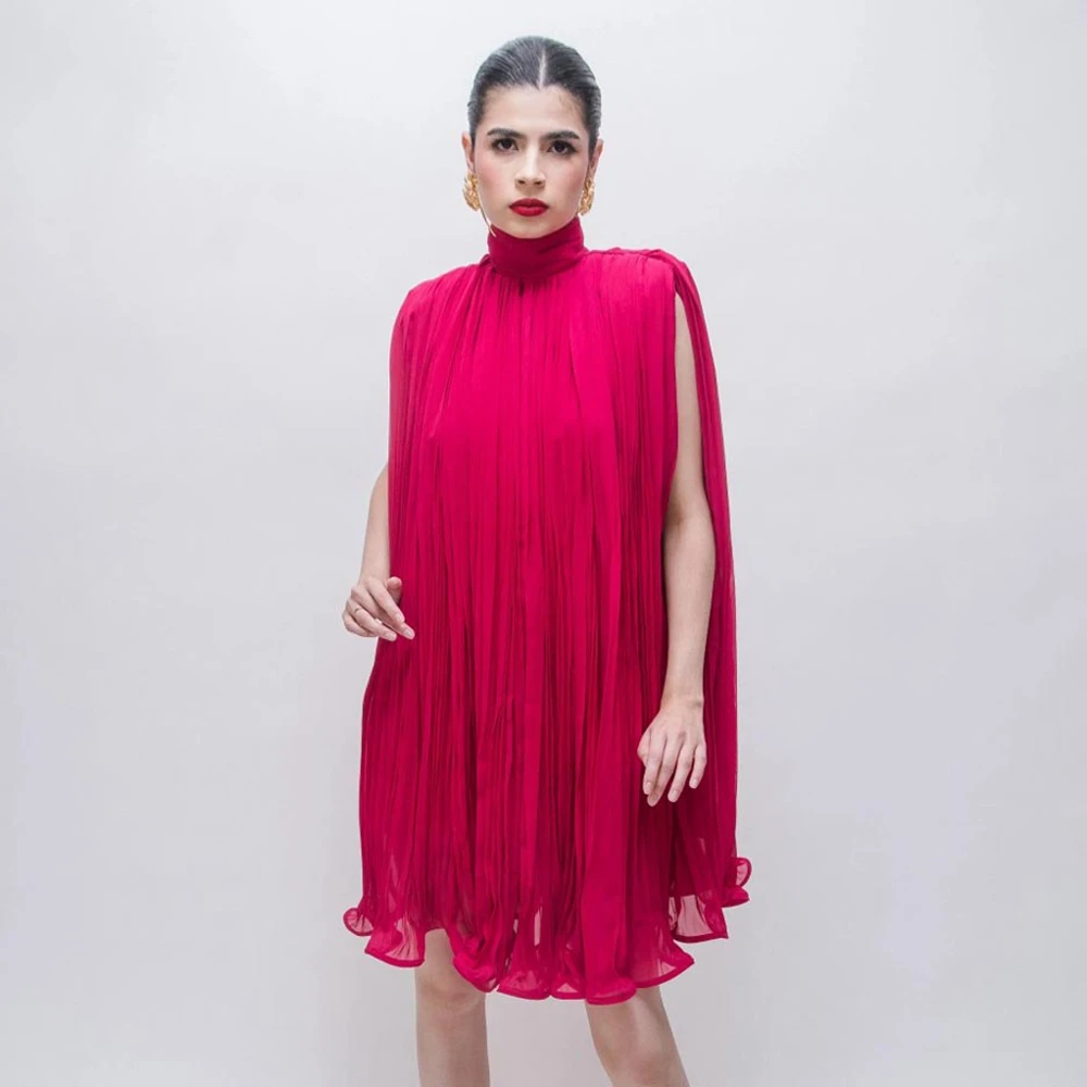 

Refined High Neck Hot Pink Party Dress Straight Mini Length Fuchsia Elegant Cocktail Dresses Free Shipping Plus Size Any Color