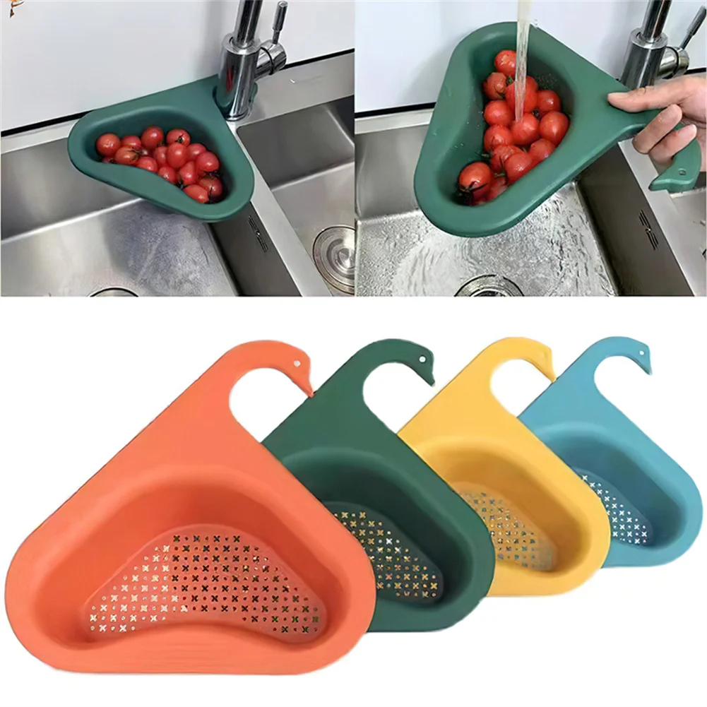 1 buah keranjang pengering wastafel Segitiga, keranjang Pengering buah sayuran kering rak spons penyimpanan alat dapur Filter wastafel