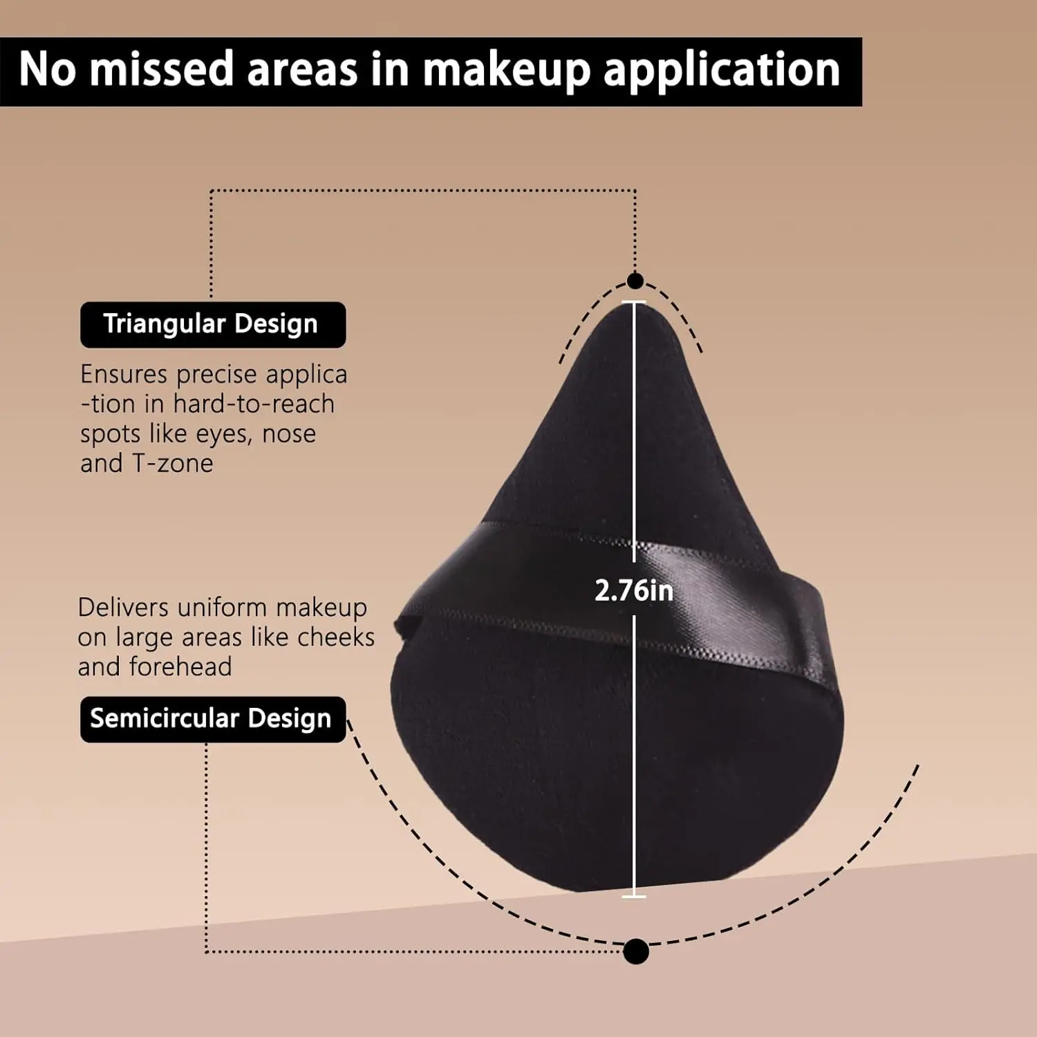 Black Triangle Makeup Puff - Multi-Angle Sponge for Precise Contouring & Hard-to-Reach Areas - Versatile Foundation Blender​​