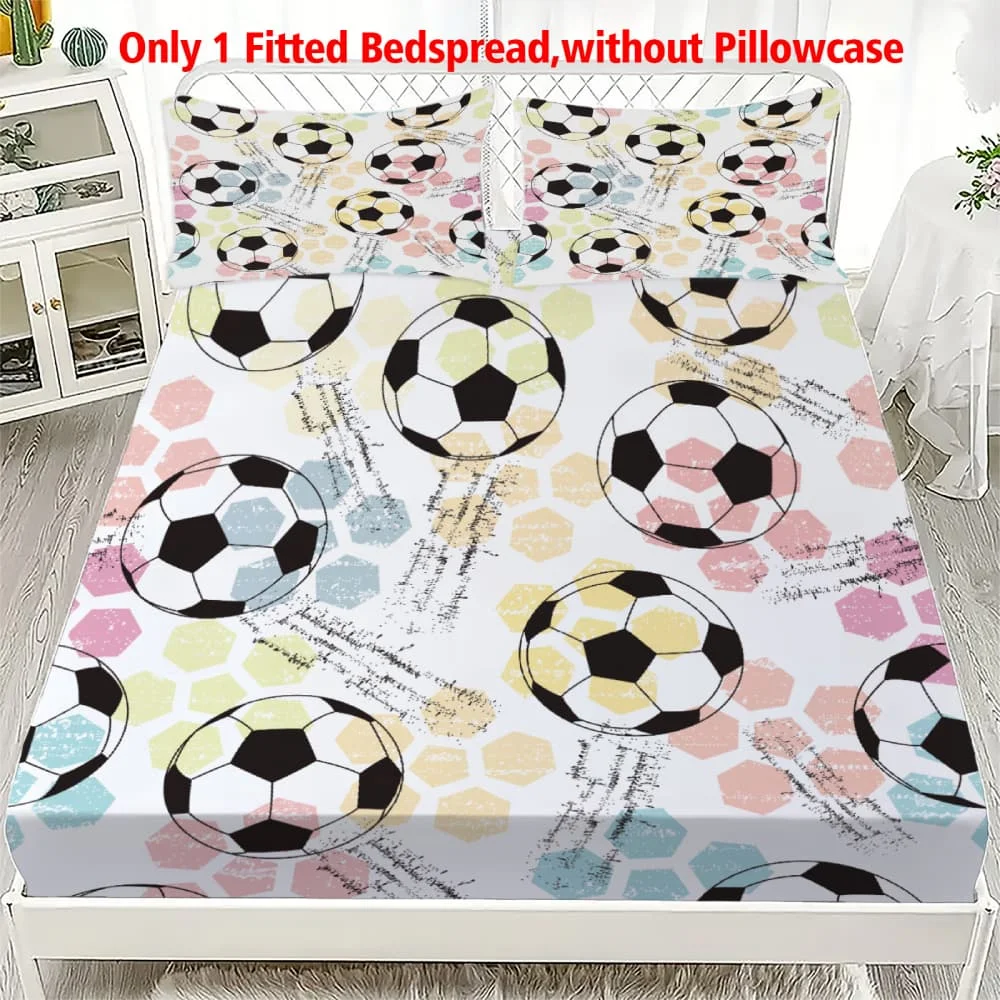 1 Stück Pastellfarbenes Fußball-Motiv Spannbettlaken mit Tiefen Taschen Elastischer Matratzenbezug Einzel Doppel Queen King Schlafzimmer Deko