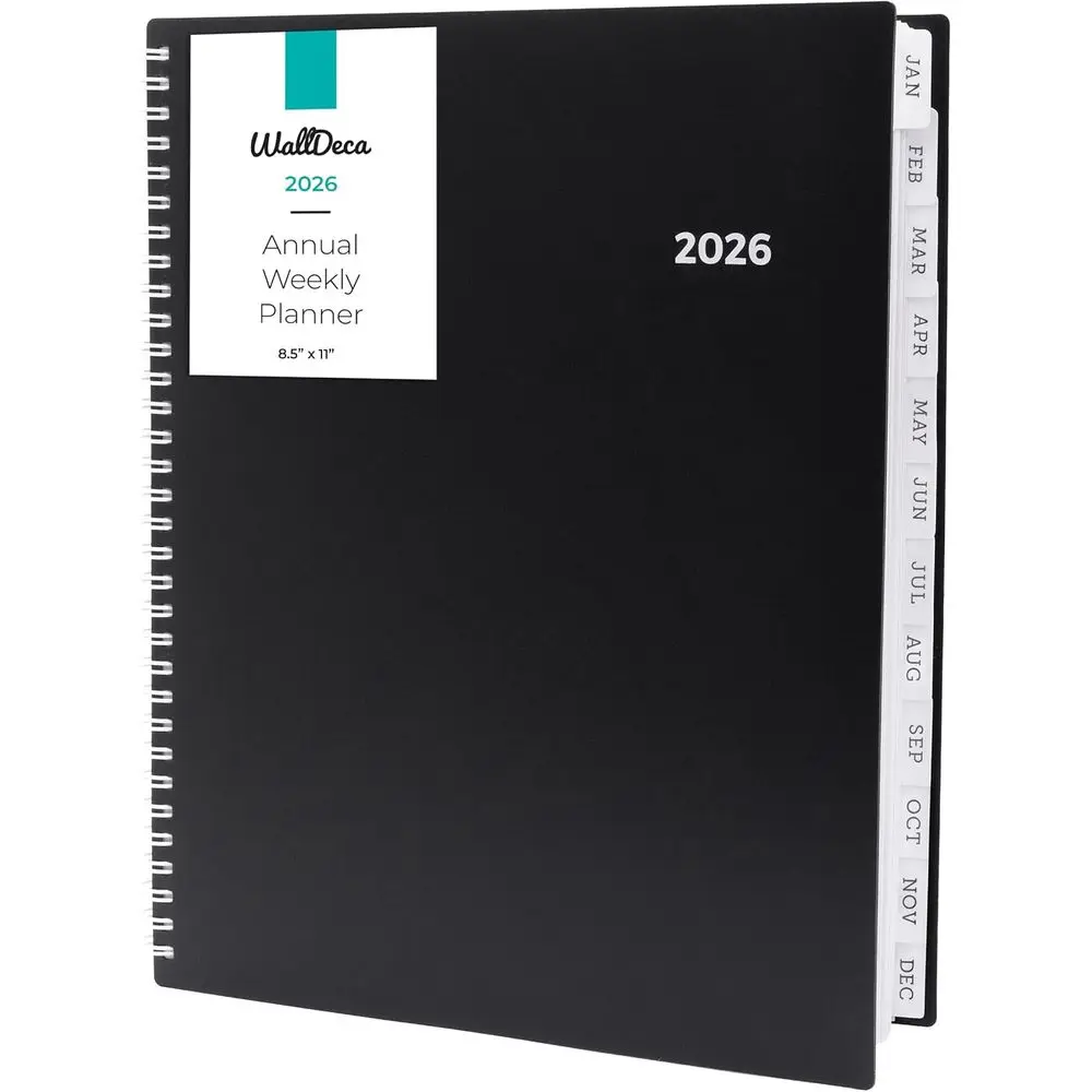 

Еженедельный и ежемесячный планировщик, ежедневник, на спирали, 8,5x11 дюймов, с разделителями, для заметок, трекер целей