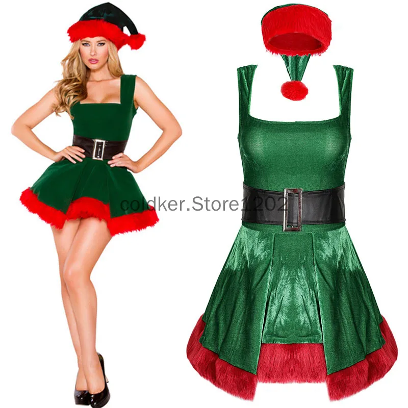 2024 New Year Dress Sexy Green Christmas Tree Female Celebrate Party Dress Women Christmas Costume Adults Santa Claus Uniform