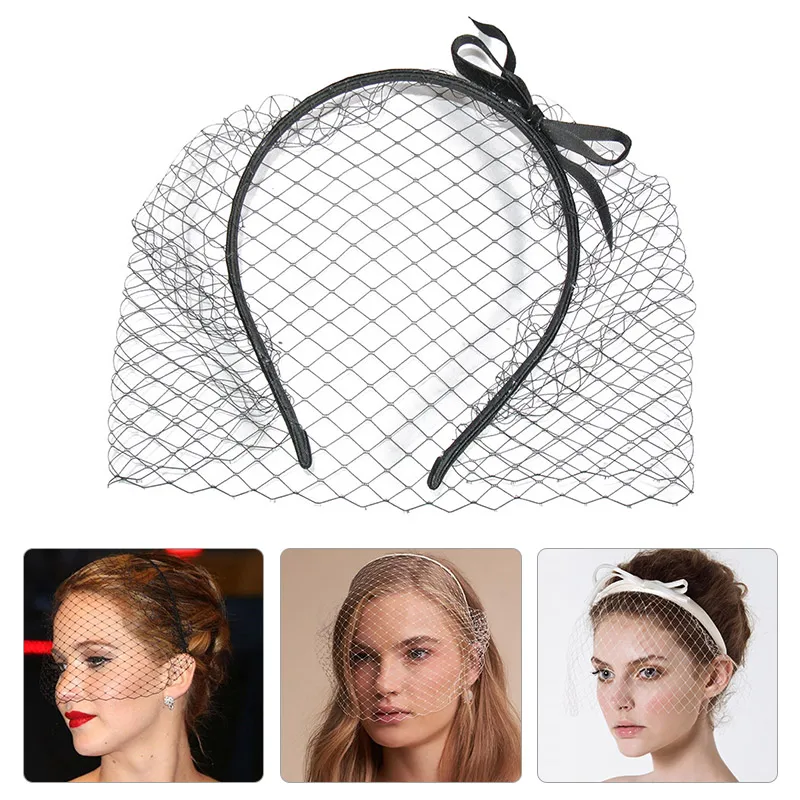 Elegant Birdcage Veil White Black Headband Veil for Brides Cover Face Net Mask Hair Jewelry Accessories Wedding Headwear