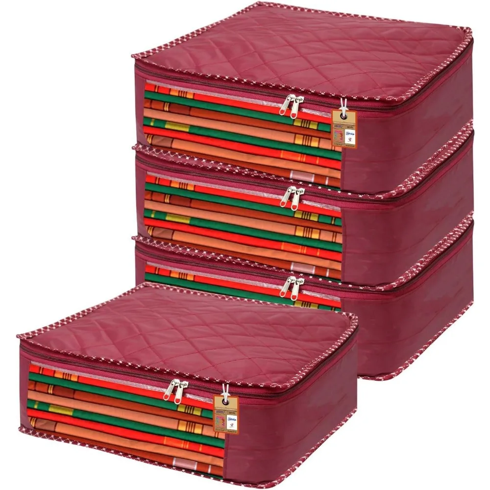 

Foldable Sarees and Garment Storage Bag with Double Zip for Lehenga Suits and Wardrobe Organization