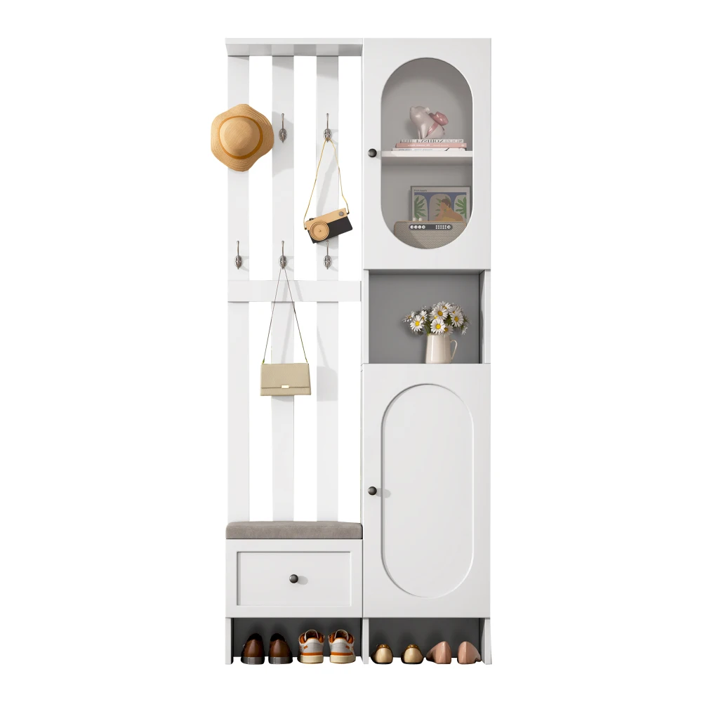 85 * 33,5 * 200 cm kompakter Kleiderschrank, Wohnmöbel-Aufbewahrungsschrank aus gehärtetem Glas, weißer Eingangsschrank, Kleiderschrankständer – Detail 10