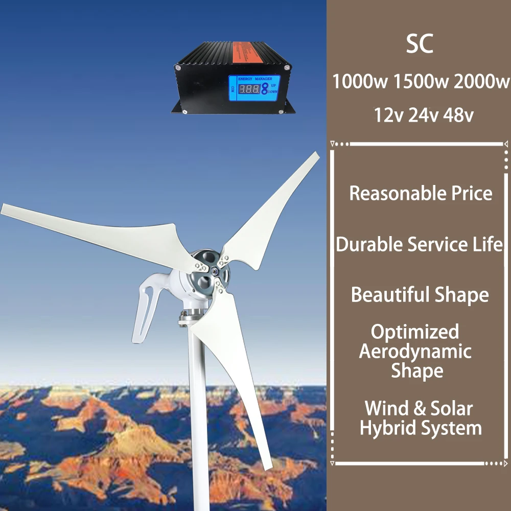 

Wind Generator 1000W 1500W 2000W Alternative Energy Windmills Alternateur 12V 24V 48V Wind Turbine Free MPPT Controller