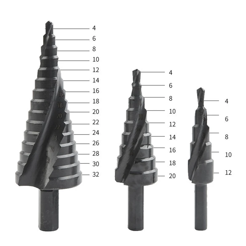 3Pcs HSS Cobalt Step Drill Bit Set Nitrogen High Speed Steel Spiral For Metal Cone Triangle Shank Hole Metal Drilling