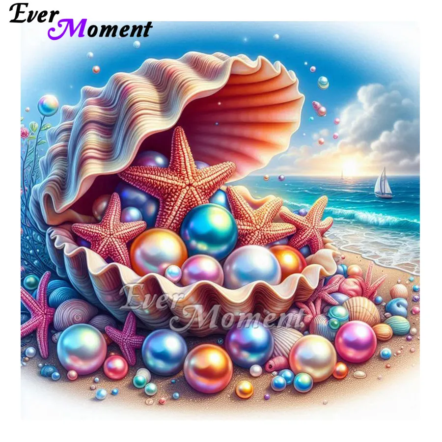 

Ever Moment Beach View Алмазная картина с жемчугом и морской звездой в ракушке Алмазная мозаика Художественный набор с бусинами Fairy Dust ASF2862