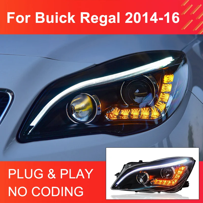 LED Headlight Assembly for Buick Regal 2014-2016 Headlights Plug and Play with LED DRL Turn Projector Lens Front Head Lamps