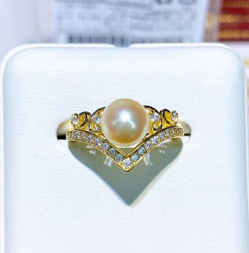 

AAAA 8-9 мм желтое жемчужное позолоченное медное толстое позолоченное кольцо с короной модного дизайна можно регулировать.