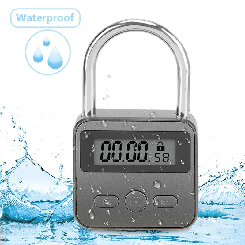LCD Display Electronic Timer Switch USB Rechargeable Timer Padlock Travel Electronic Timer-Silver