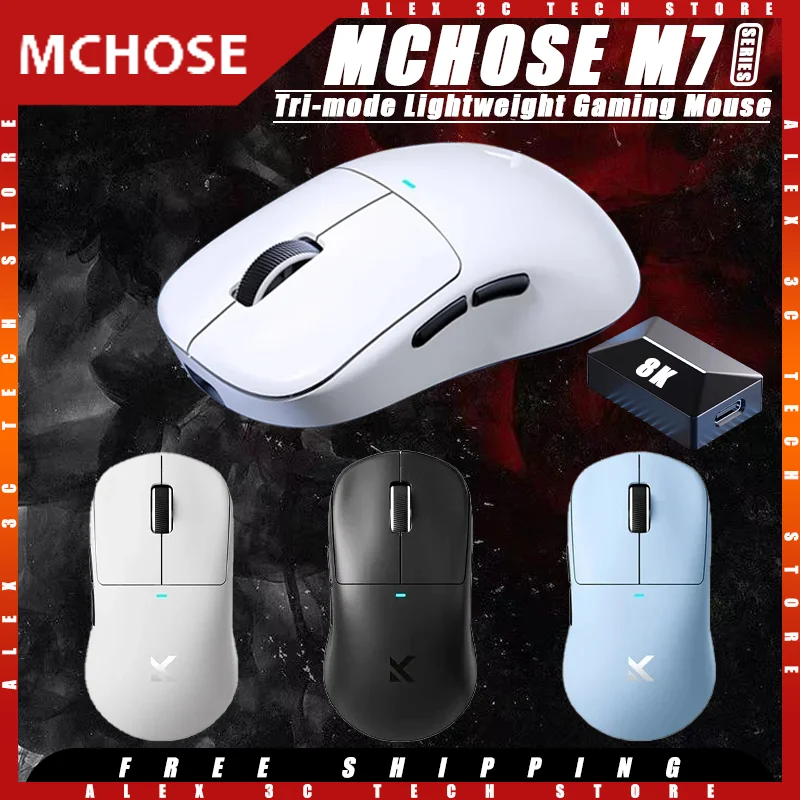 

Игровая мышь mchoose M7, беспроводная, легкая, тройной режим, сенсор Paw3395, флагманский чип Realtek, игровая мышь на заказ, аксессуары для ПК