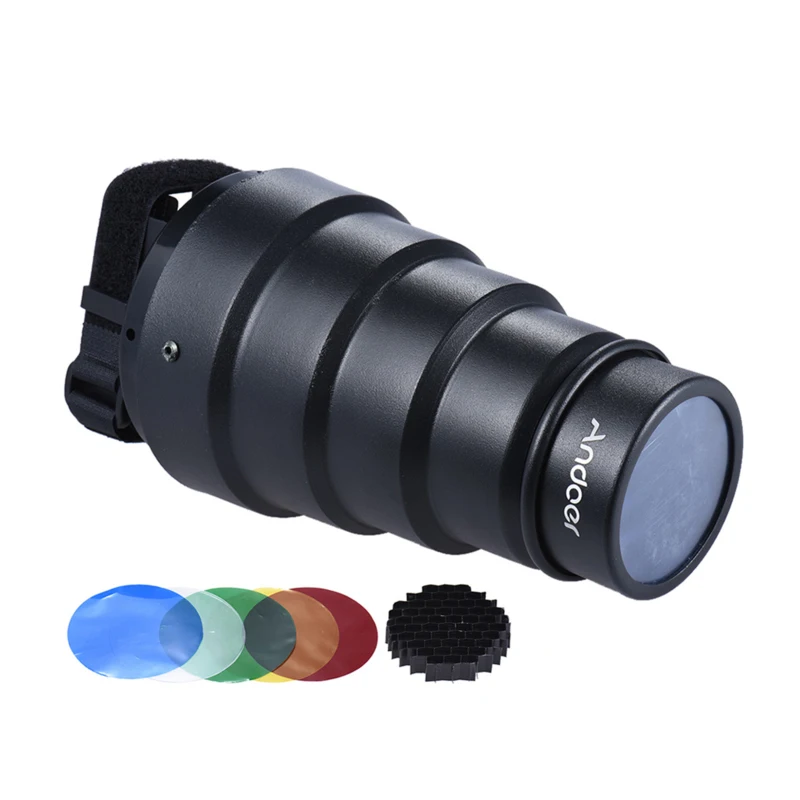 Andoer Conical Snoot Light Modifier w/ 50 Degree Honeycomb Color Filter Replacement for On-camera Speedlite Speedlight