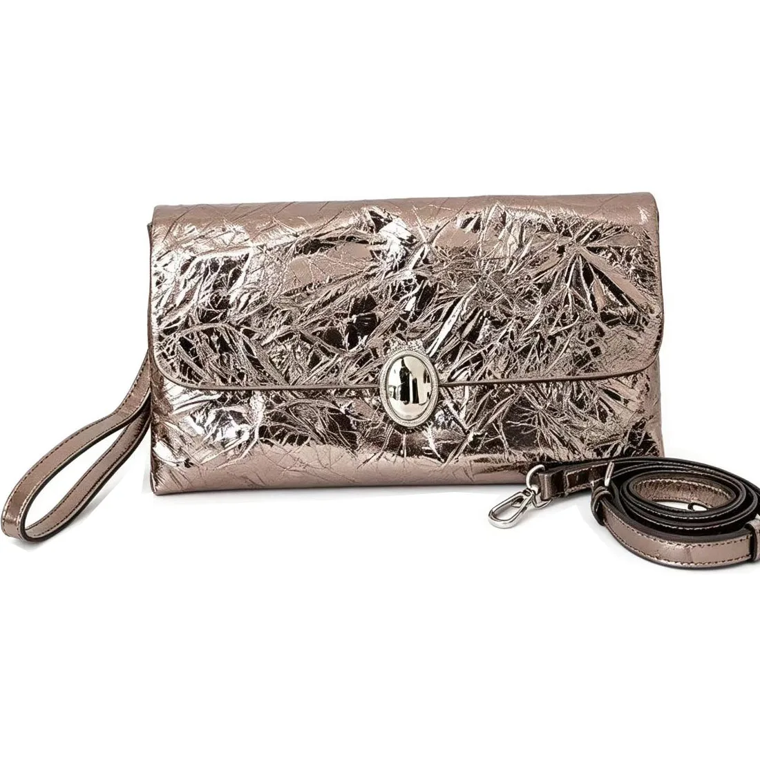 2026 New Women Genuing Leather Clutch Purse Shiny Cow Leather Wristlet Wallet Formal Wedding Party Evening Handbag