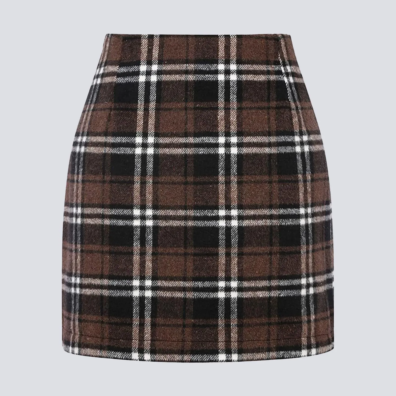 Women Midi Plaid Skirts Fall Winter Knee Length Pencil Wool Skirt Elegant Lettuce Trim Solid High Waisted Pencil Midi Skirt